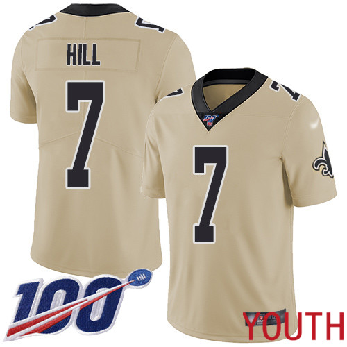New Orleans Saints Limited Gold Youth Taysom Hill Jersey NFL Football #7 100th Season Inverted Legend Jersey
